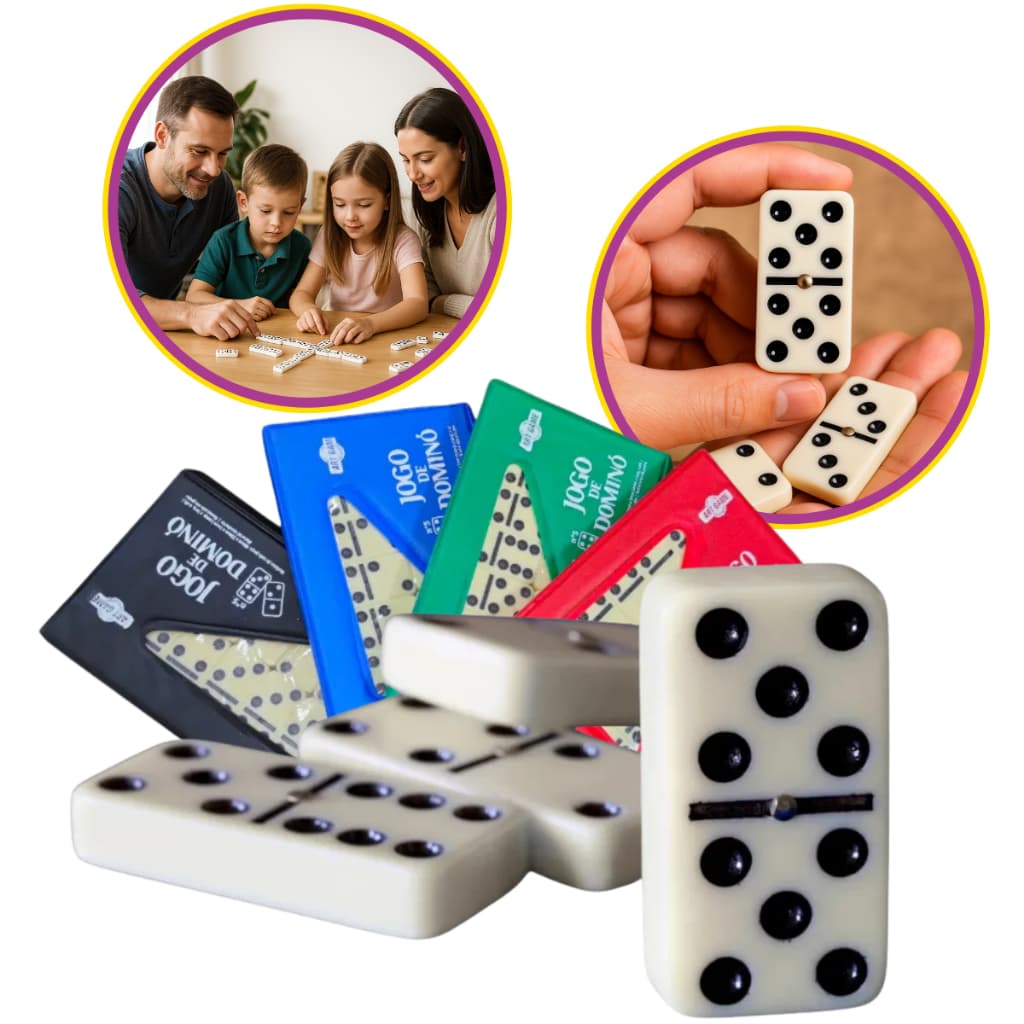 Jogo Dominó Profissional De Osso 140 Peças Com Estojo Maleta Pedras Grandes