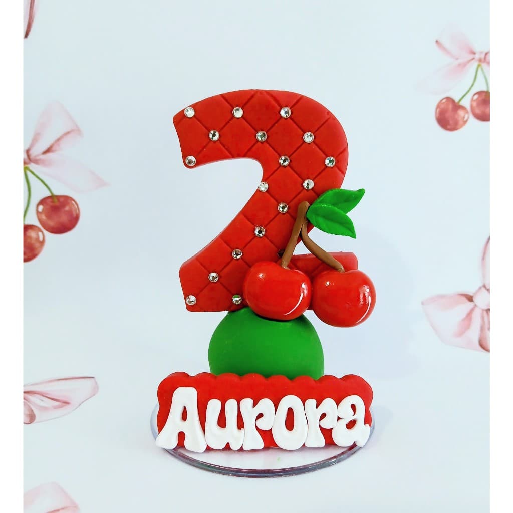 Vela aniversário cerejinha em biscuit personalizada