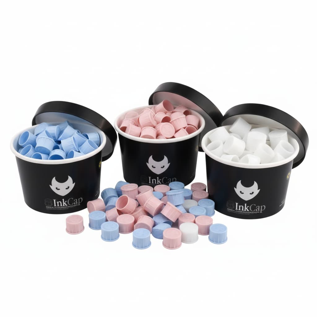 Ink Cap Batoques Tinta Silicone Tatto Tatuagem Branco Rosa Azul