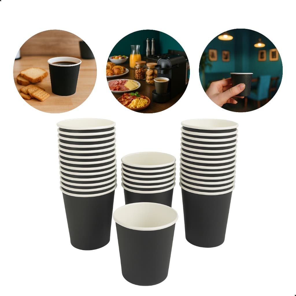Copo Papel 110ml Café Expresso Chá 100copos Biodegradável Cor Preto Com Branco
