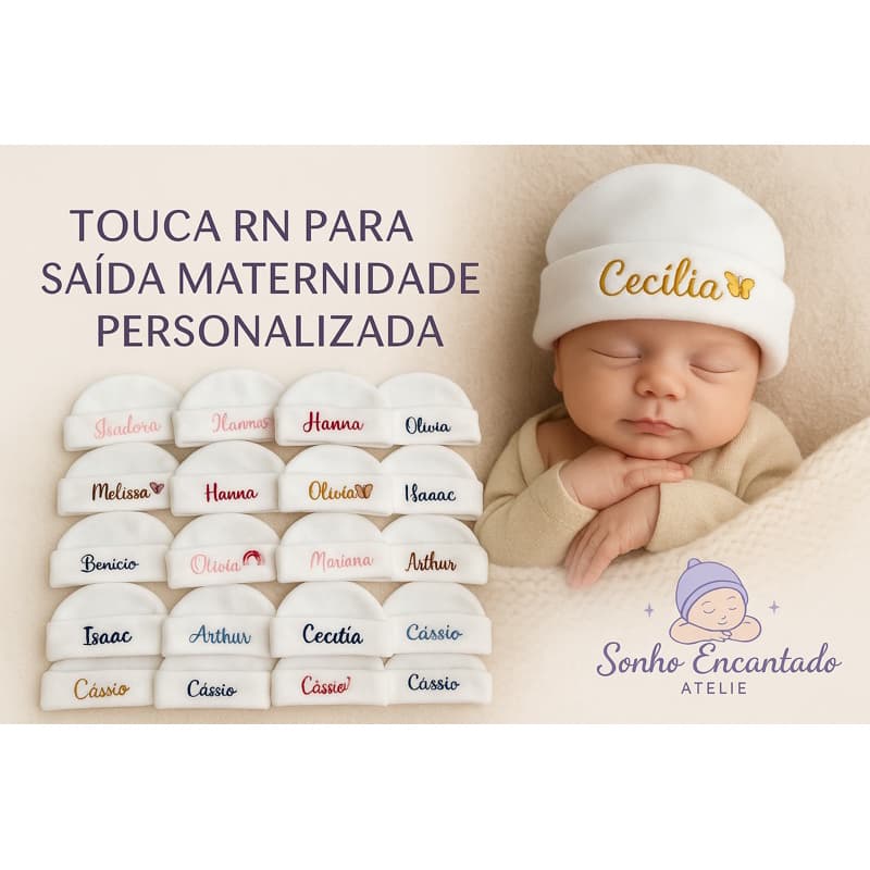 Touca RN Saída da Maternidade com nome personalizado