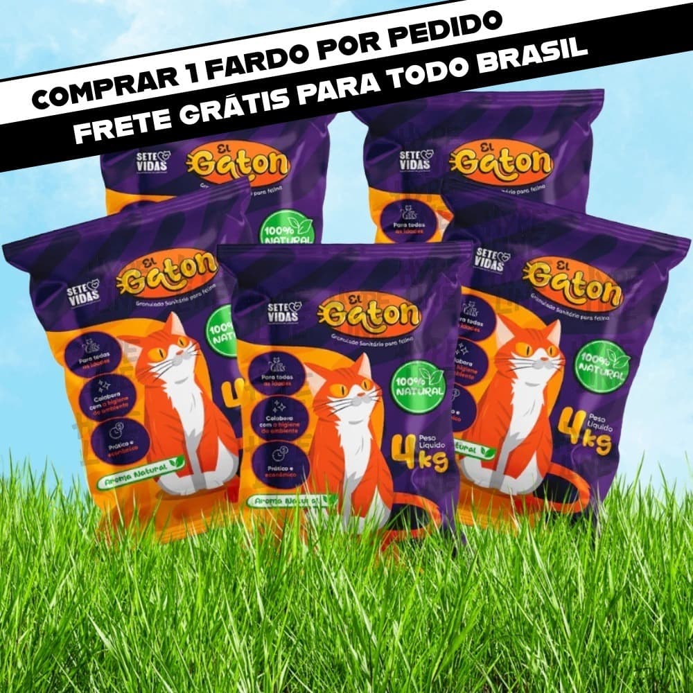 Kit Fardo 5 Pacotes de Areia Granulado Sanitário de Gato Aromatizado Absorção Lavanda El Gaton 20KG