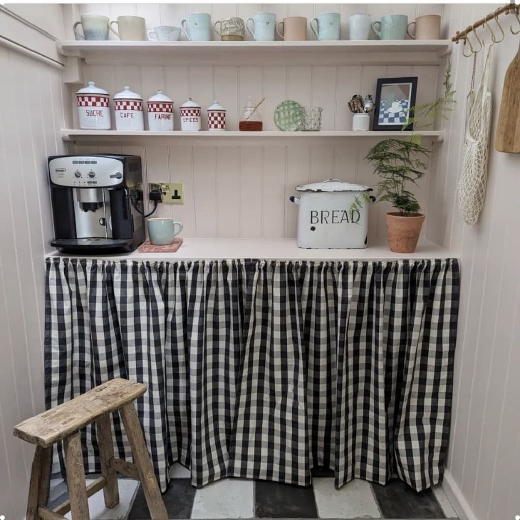 Cortina Xadrez para Pia Armário Bancada Ilha Gabinete de Cozinha Banheiro Cottage Boho Decoração Vintage