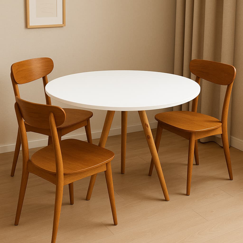 Mesa de Jantar 70x70cm / 80x80cm Redonda Tripé MDF - Branca/Mel