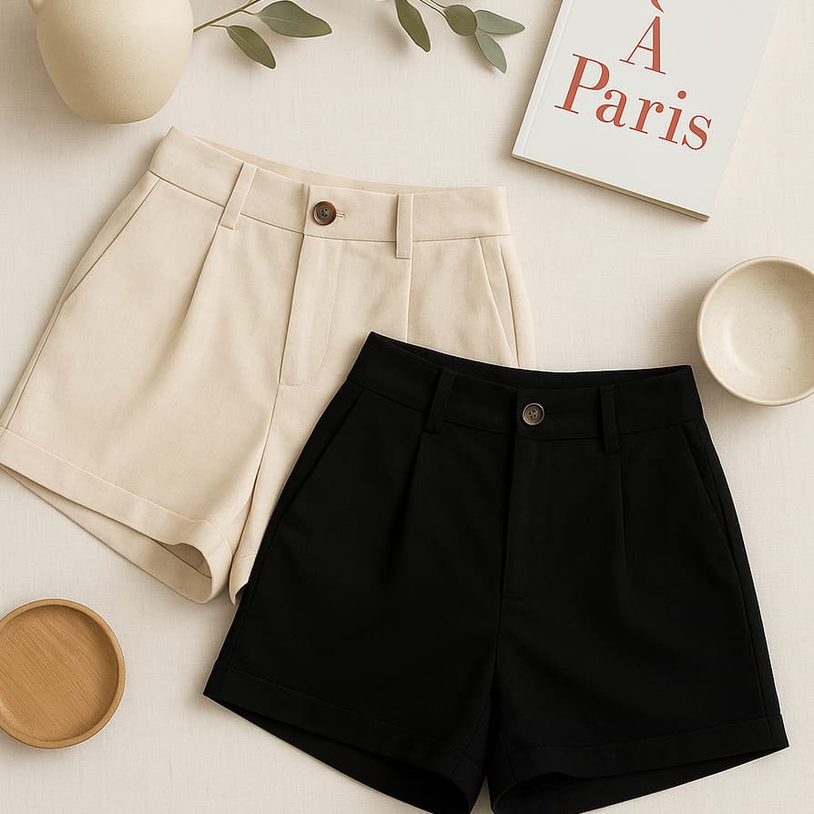 Kit 2 Short Feminino Linho  Cintura Alta com Bolsos