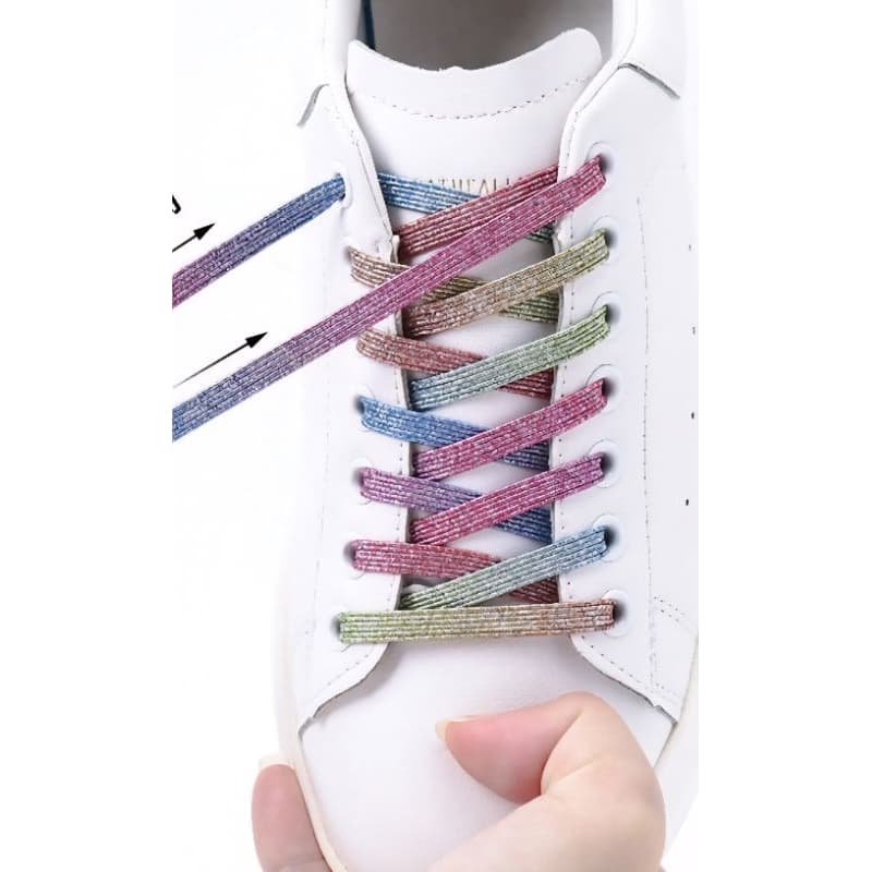 Cadarço elástico brilhante com fecho cápsula metal não  precisa amarrar