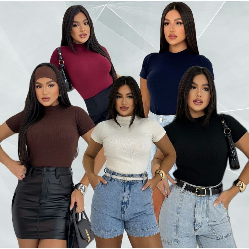 Blusinha Feminina Camiseta Canelada Básica Blusa Elegante Dia a Dia Manga Curta Verão