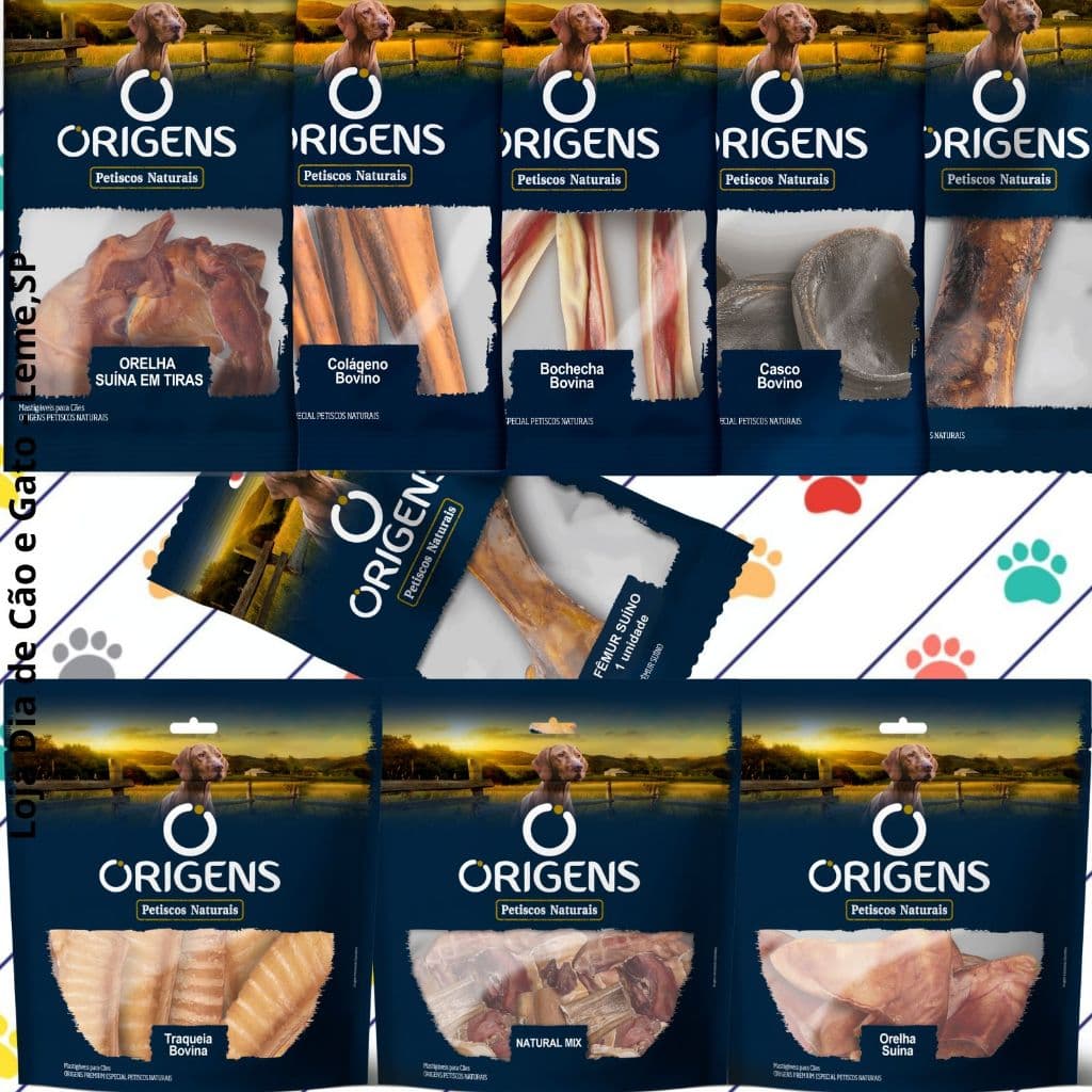 Desidratados Origens Petiscos Naturais - Orelha, Femur, Casco, Bochecha, Colageno e Natural Mix