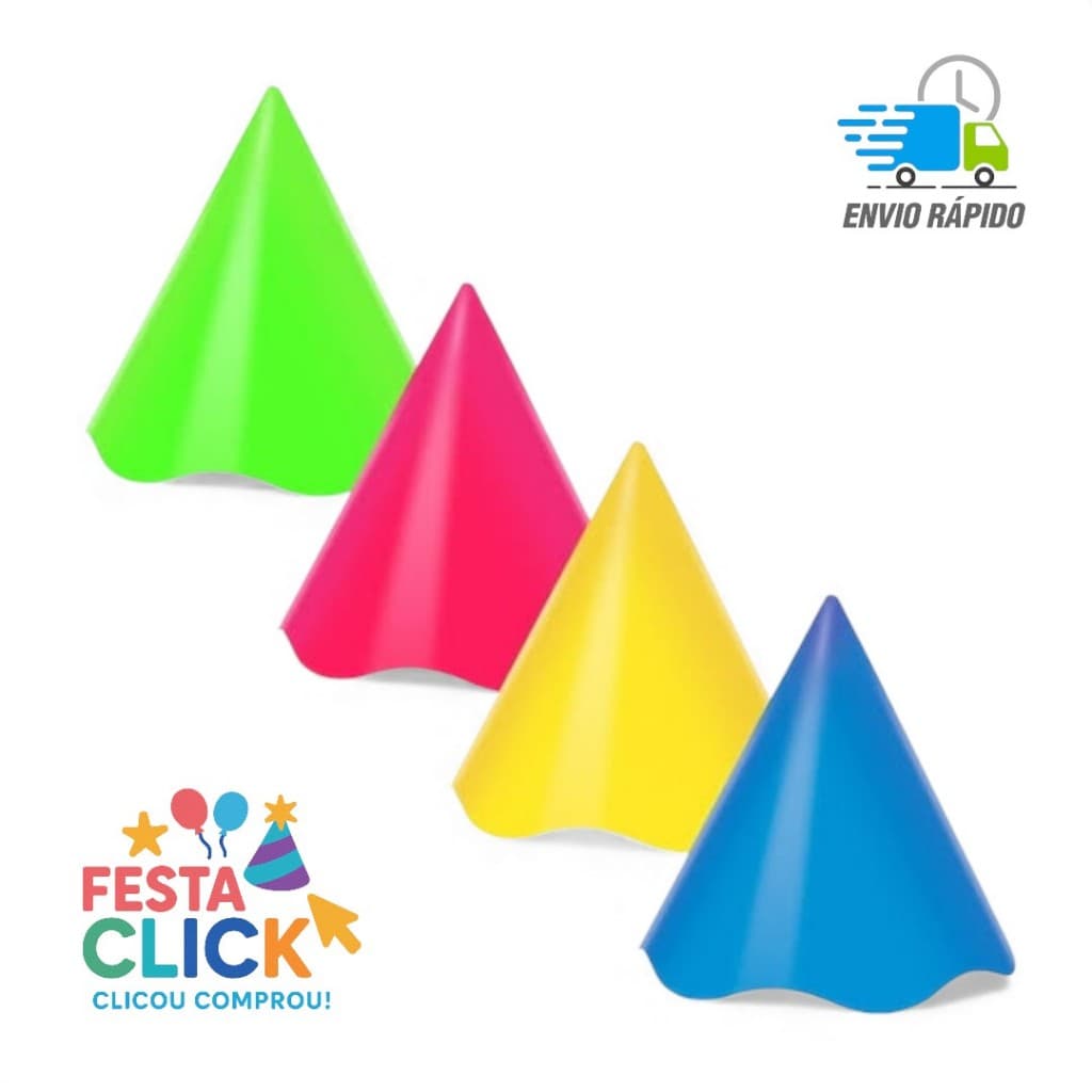 Chapéu de festa infantil - Chapeuzinho para Aniversário cores diversas pacote com 8 unidades