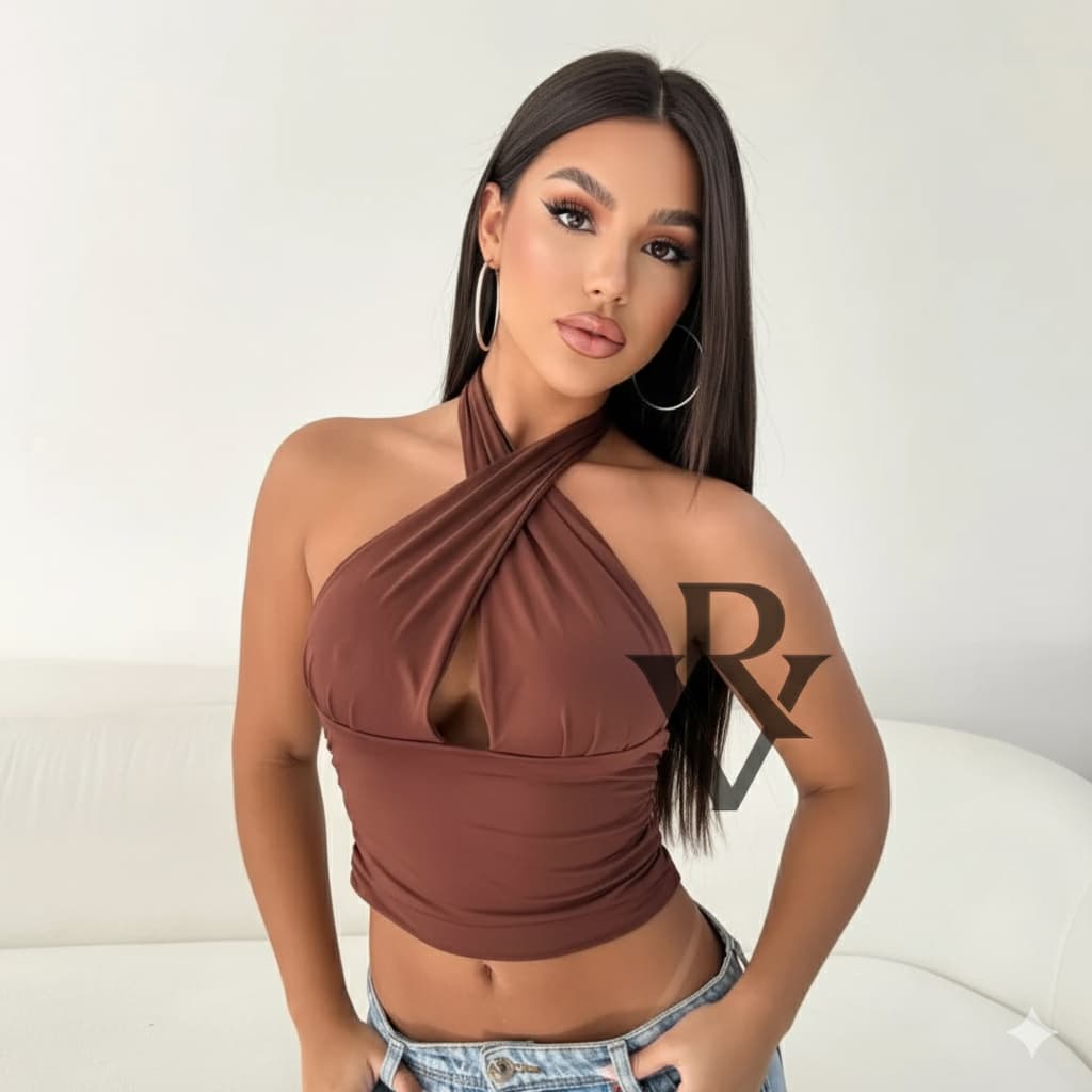 Top Cropped Livia Feminino Multi Formas Frente Única Amarração Blusa Cropped Com Amarração Decote