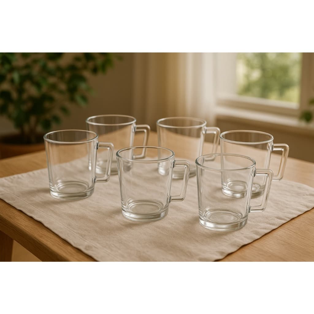 Conjunto Xícaras Canecas 250ml Resistentes Vidro Premium  Mesa Posta Café Chá Plasvale Glass