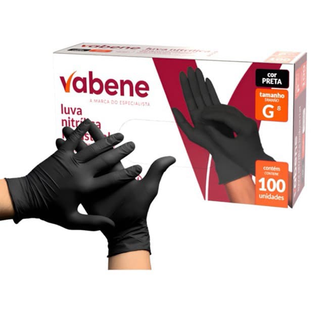 Luva Nitrílica Preta Descartável Vabene Cozinha Barbearia Tatuadores Cozinheiros Enfermeiros e Médicos