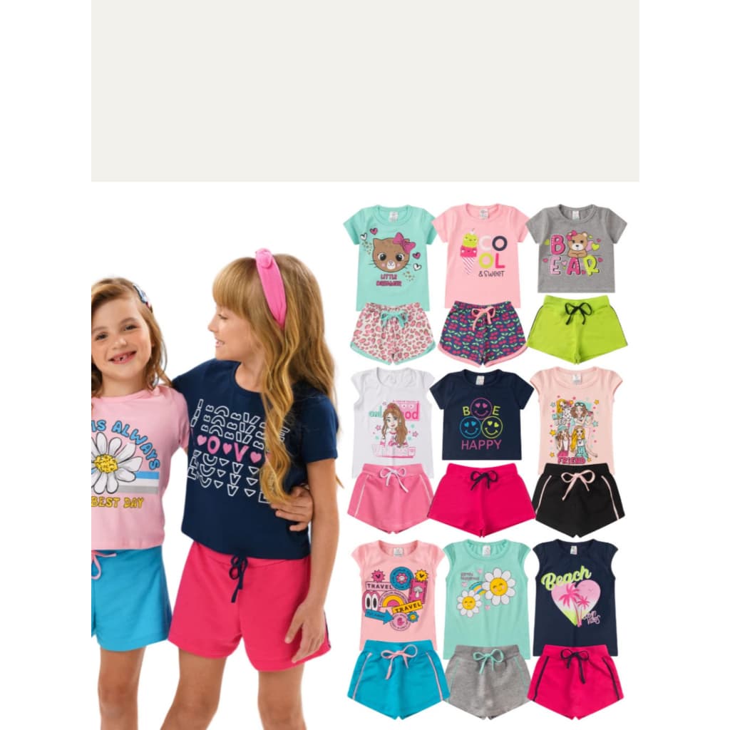 Kit de 2, 4 ou 10 Peças Roupa Infantil Menina Conjunto Verão Criança Feminino Tamanho 1 ao 14