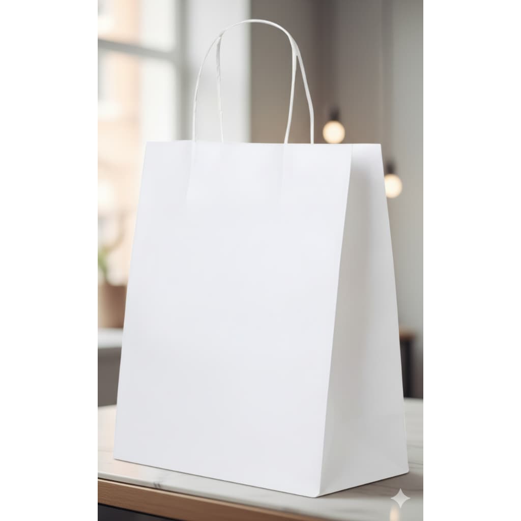 50 Mini Sacolas Kraft Branco – Alta Resistência Ideal para Presentear – 12x8,5x16 cm