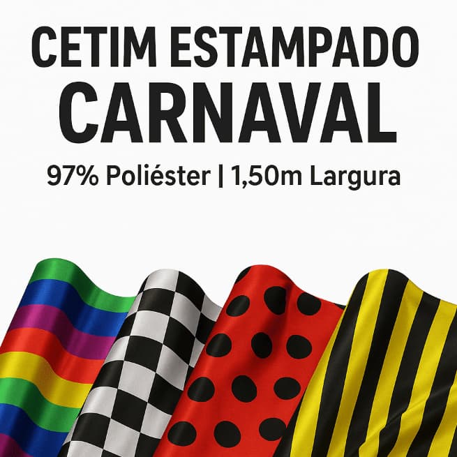 6 Metros De Tecido Cetim Estampado Carnaval –  (97% Poliéster / 1,50m de Largura)