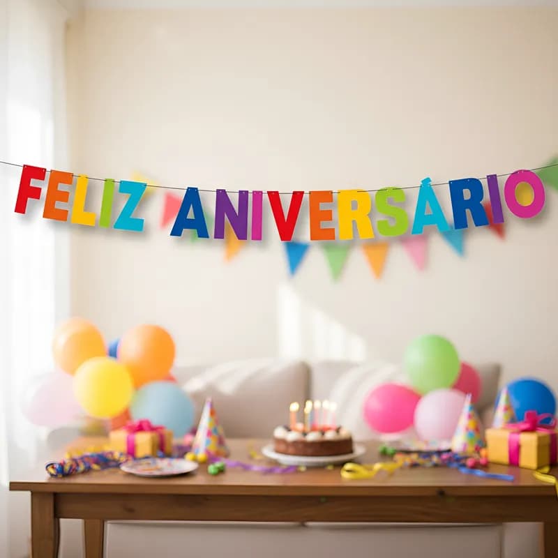 Faixa Decorativa Especial - Feliz Aniversário com Letras Coloridas
