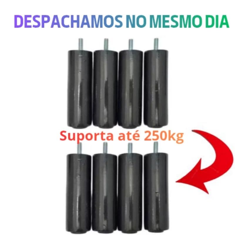 Pés Para Cama 12cm Preto Madeira Queen King Rosca Universal, Fácil Instalação