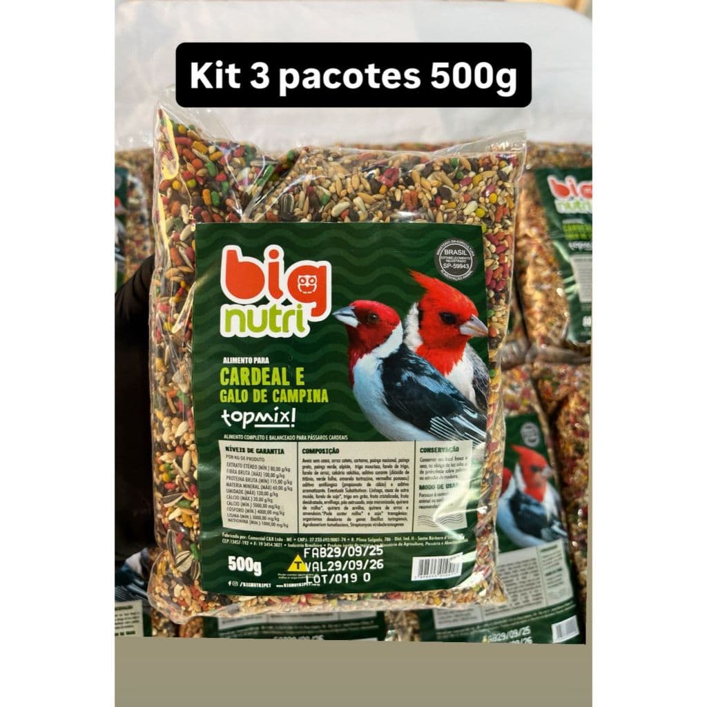 Ração galo de campina e cardeal até 3 pacotes 500g