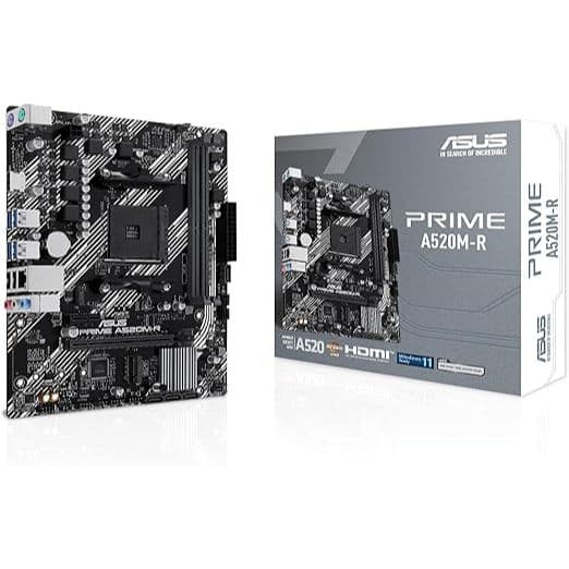 ASUS Placa-mãe Prime A520M-R AMD Ryzen AM4 mATX com suporte M.2, Realtek 1Gb Ethernet, HDMI, SATA 6Gbps, suporte USB 5Gb