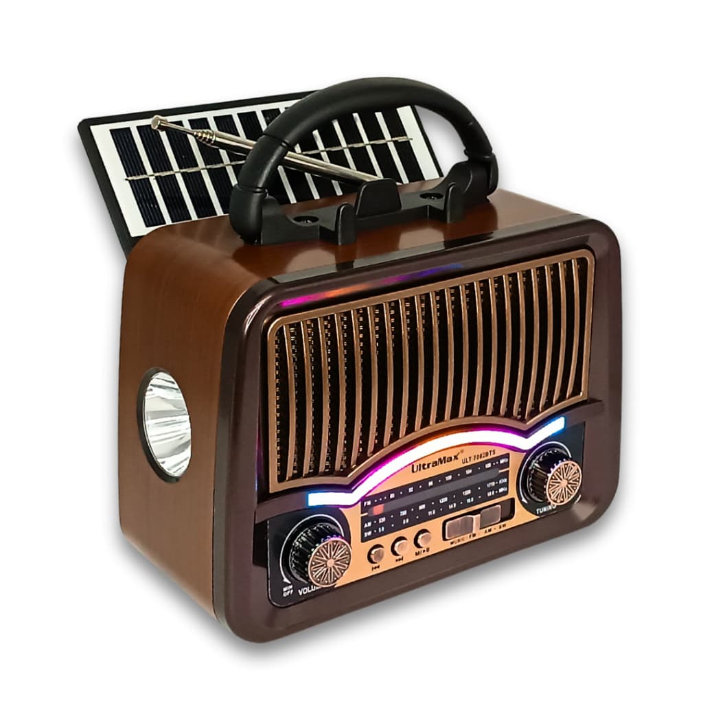 Rádio Portátil Bluetooth Painel Solar Rádio com lanterna FM AM SW USB TF ULT-7082BTS