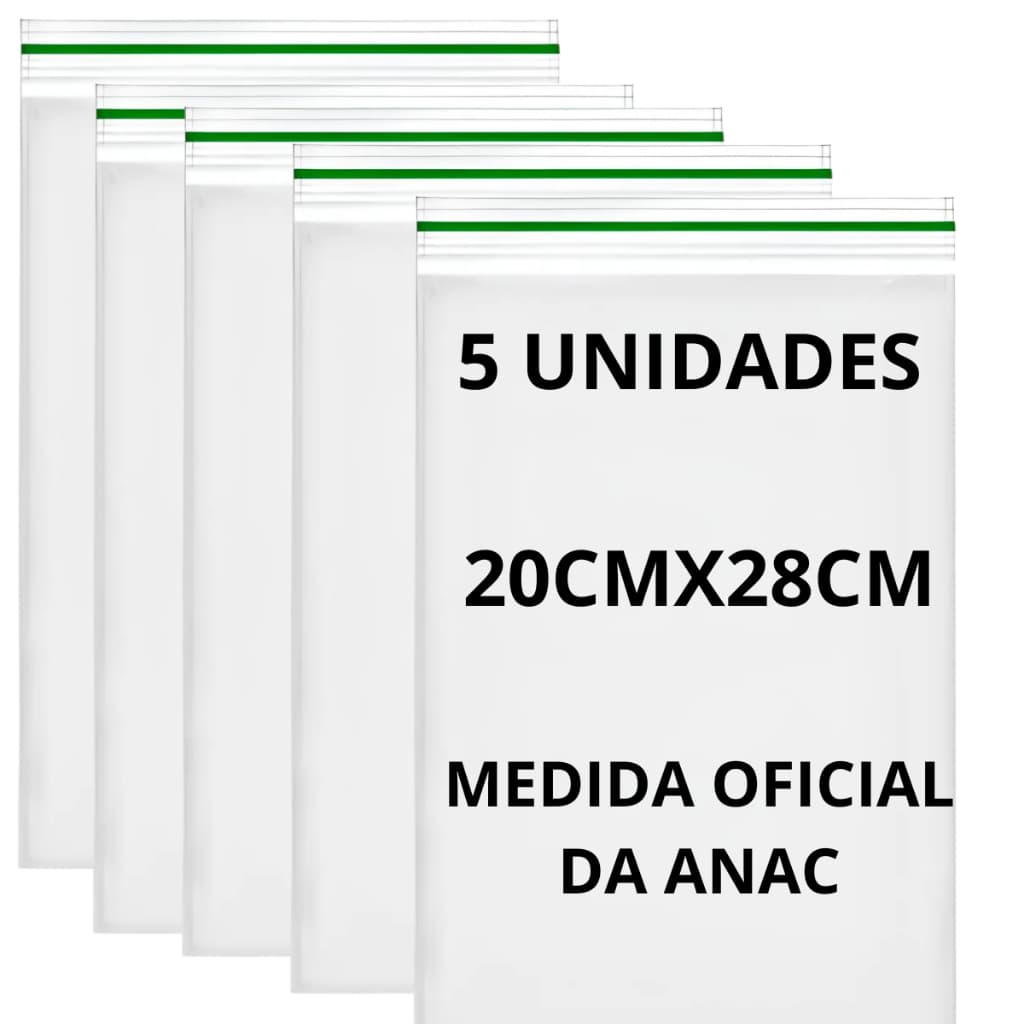 Sacos Zip Lock Viagem Internacional Regras ANAC 5 Unidades 20x28cm 1 litro