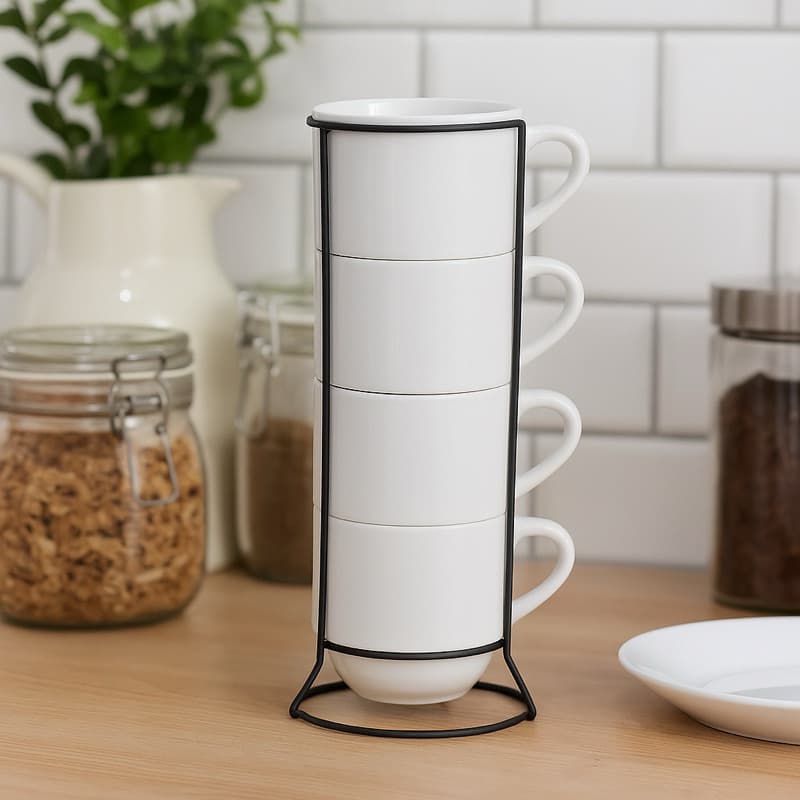 Jogo de 4 Xícaras de Chá Cafe Modelo Hotel 200 ML + Suporte de Metal