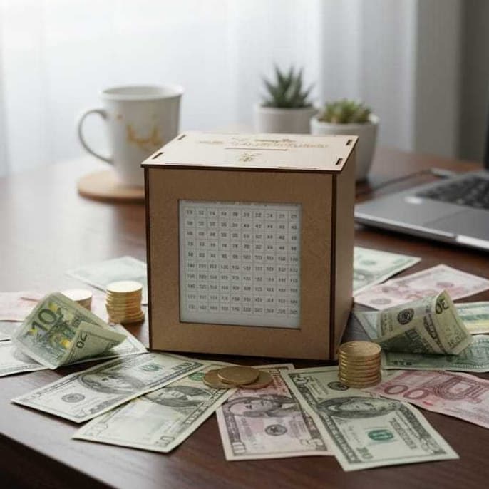 Cofre Desafio 1 mil 5 mil e 10Mil Woodbox Cofrinho Caixa De Dinheiro Poupança - MDF Premium