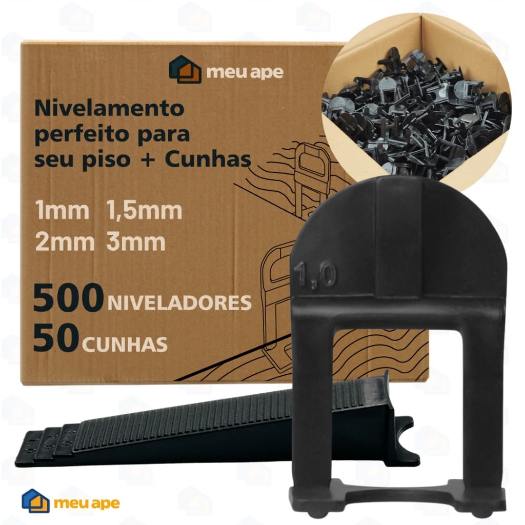 Kit 500 Nivelador Espaçador de Piso Porcelanato Slim Clips + 50 Cunhas Revestimentos Cerâmicos Black