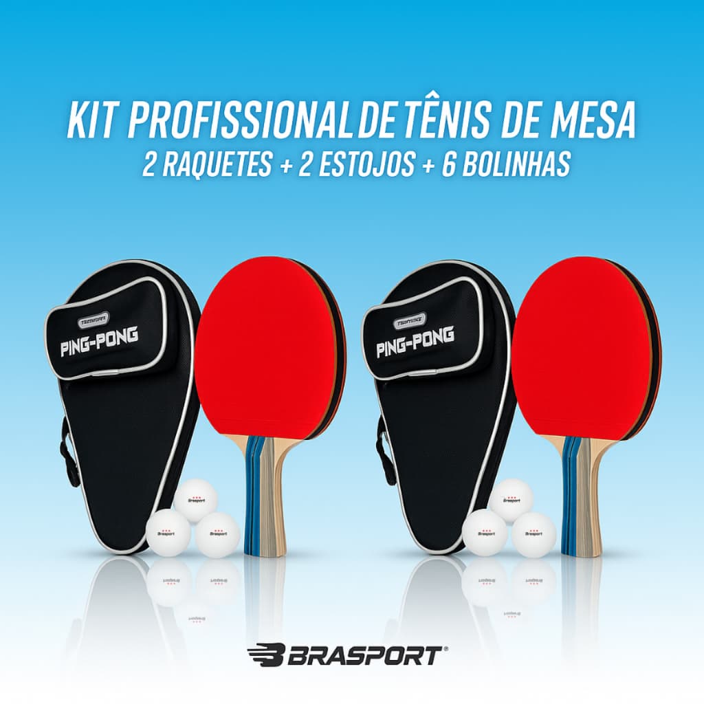 Kit 2 Raquetes Profissionais Para Tênis de Mesa Com 6 Bolinhas e 2 Estojos ( Raqueteira ) Ping Pong