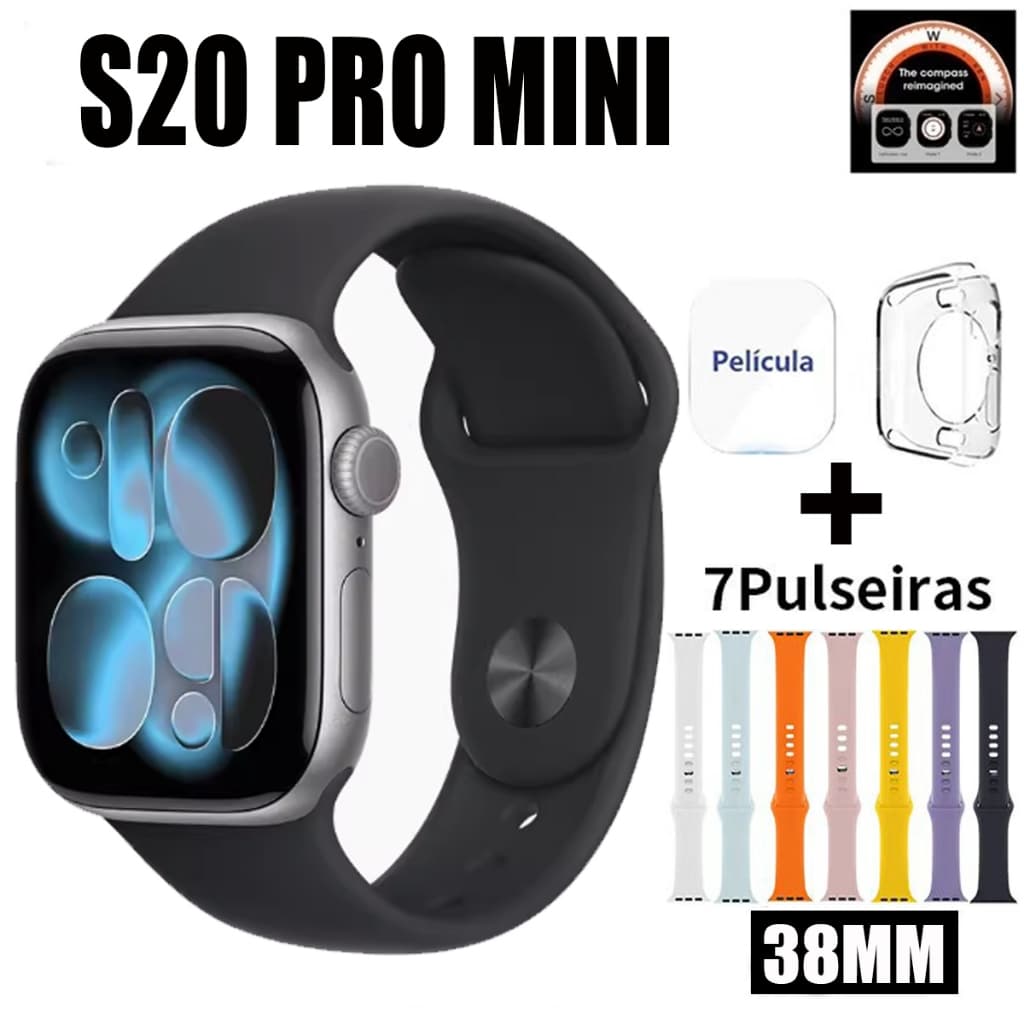 Relógio Smartwatch S20 PRO MINI 38MM Série 10 Bluetooth Call Cardíaca Monitoramento NFC GPS  Chat GPT Esportivo Smartwat