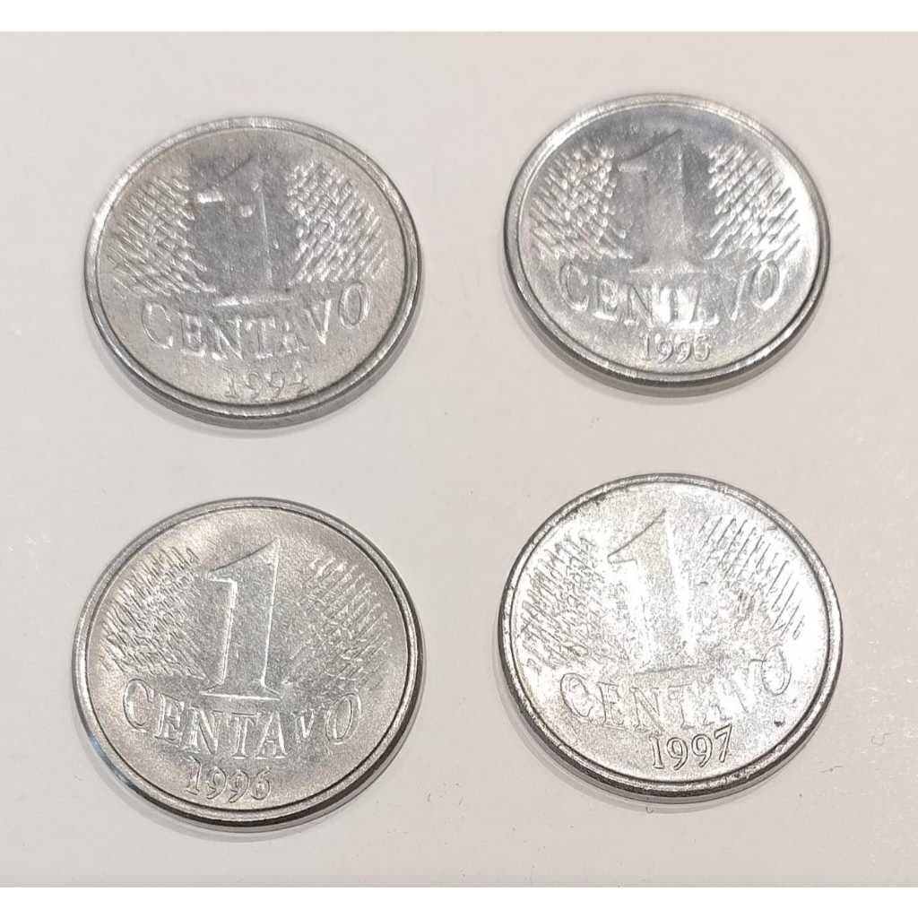 4 moedas de 1 centavo de Real primeira familia