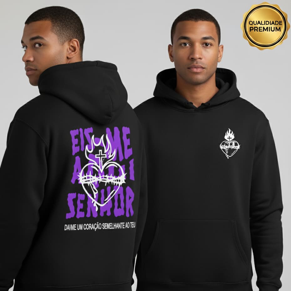 Blusa Moletom Gospel Eis-Me Aqui Senhor Casaco Religioso Cristão Canguru Com Capuz Blusão de Frio Fé