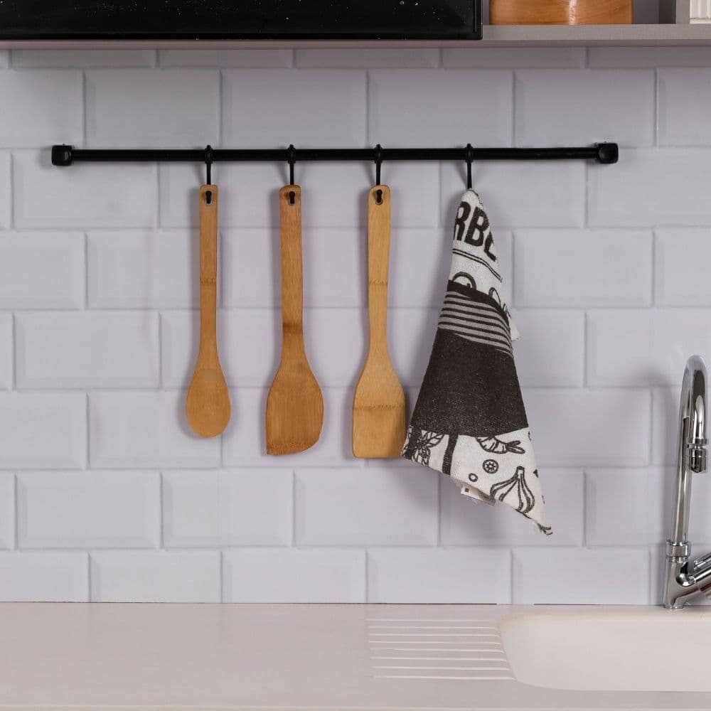 Barra Organizadora de Utensílios de Cozinha 60 cm – Suporte com 4 Ganchos