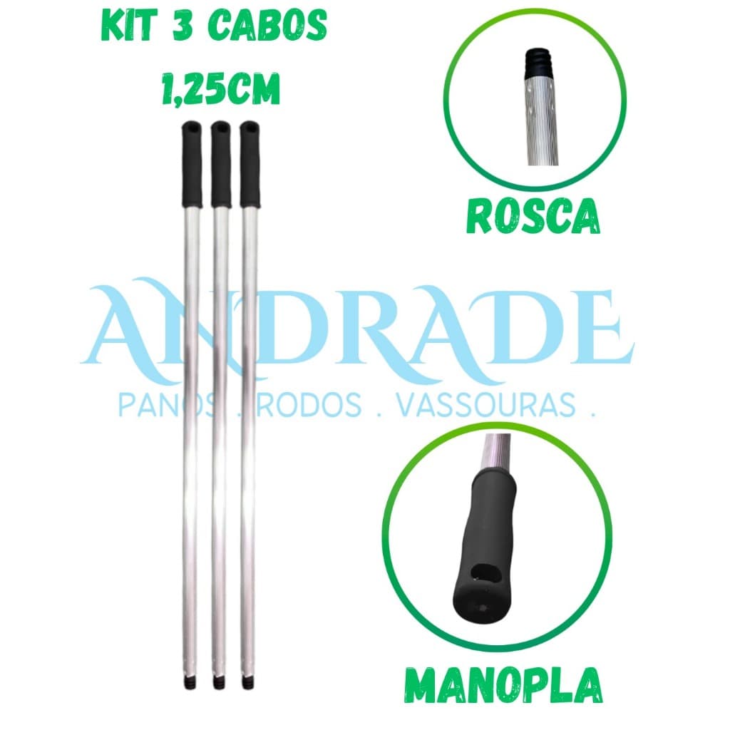 KIT TRES CABOS ALUMINIOS 1,25 MTS P-RODOS E VASSOURAS
