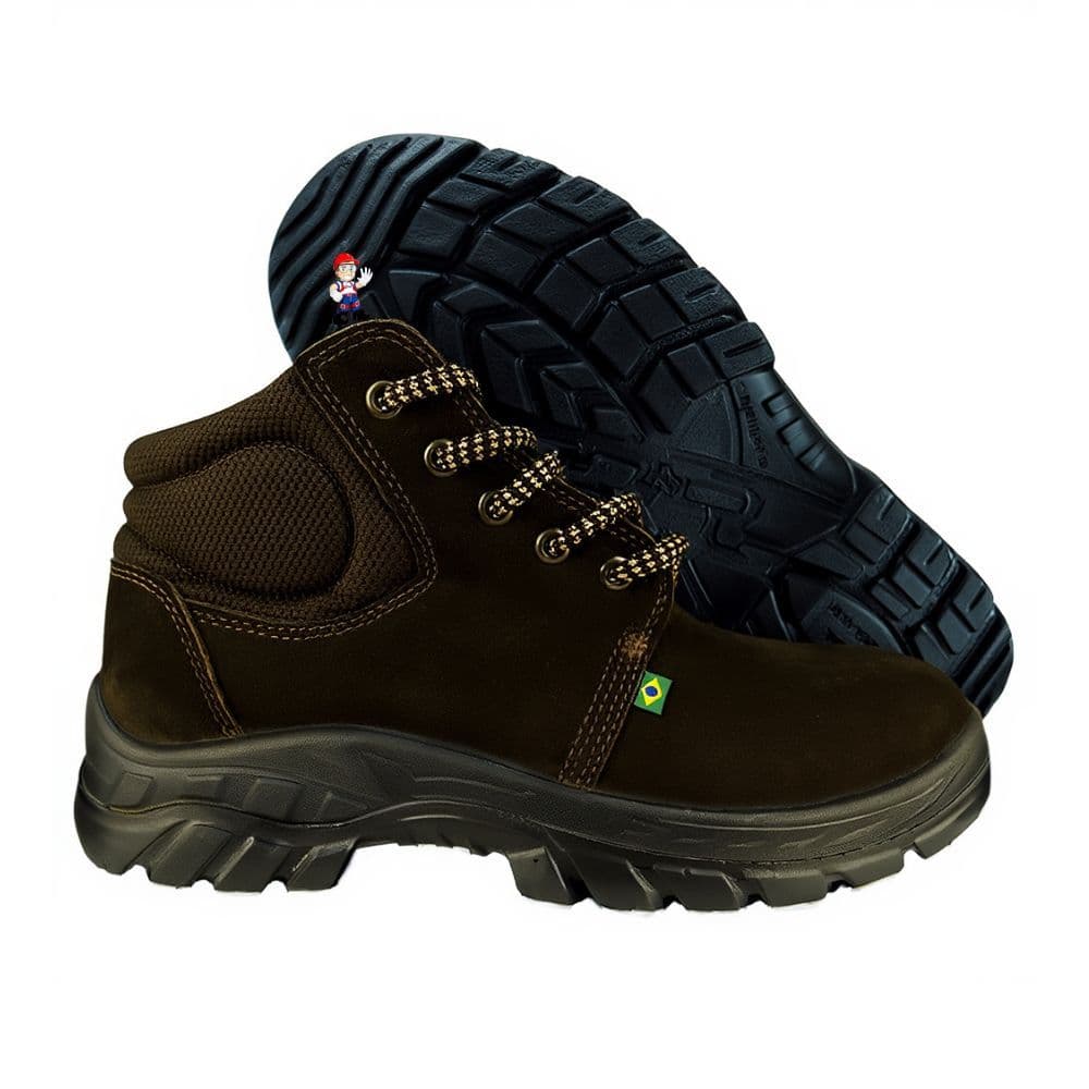 Botina de segurança bota Couro nobuck Bico Pvc Café  CA 40677