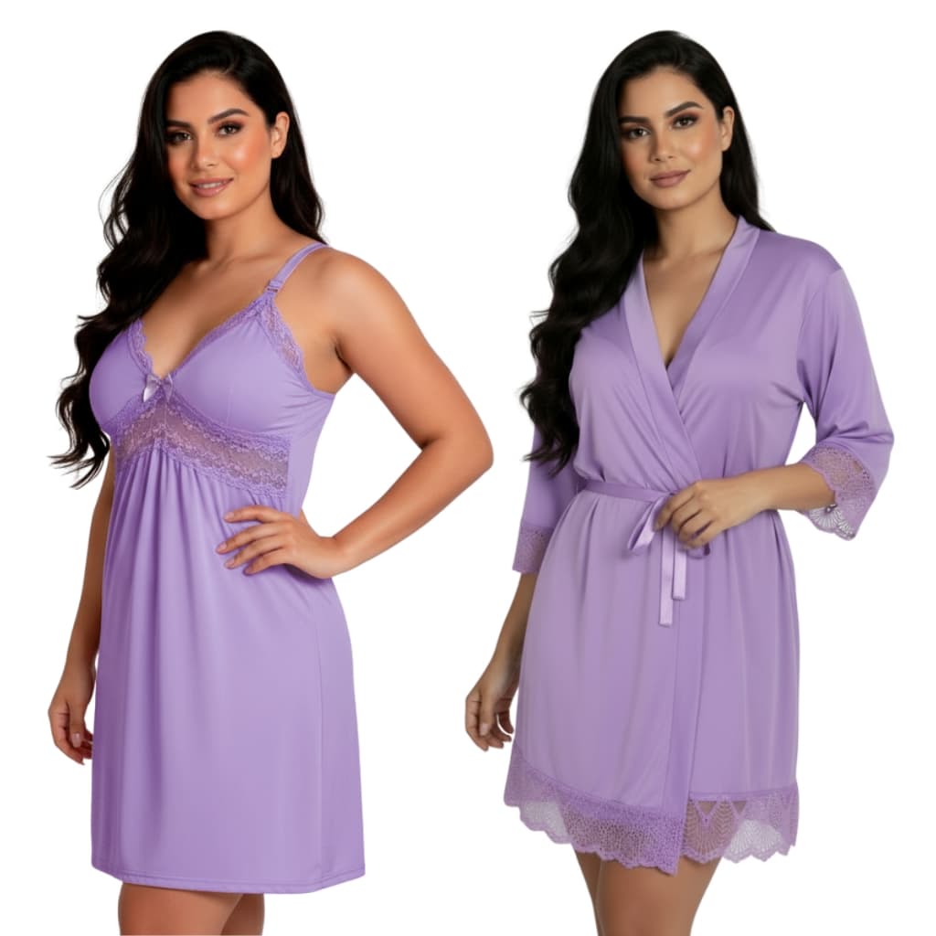 Kit Camisola Amamentação Maternidade Com Robe de Romantic com Renda Vestido Pós Parto Gestante