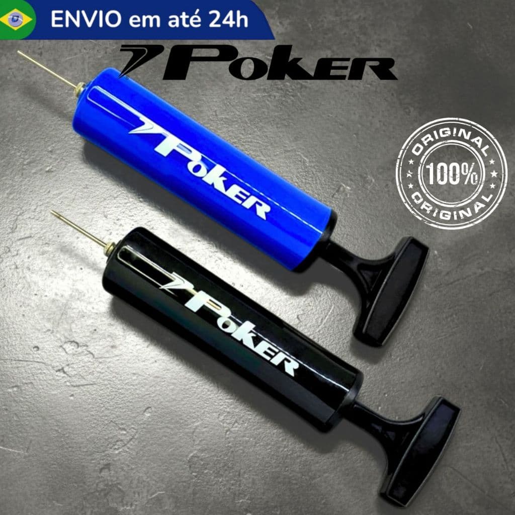 Bomba De Ar Poker Portátil Bombinha Calibrar Encher Bola Futsal Vôlei Futebol Compacta Pro + Agulha