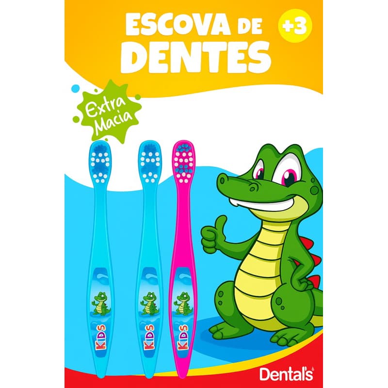Escova de dente  infantil macia 3 anos +   Pack com 3 unidades