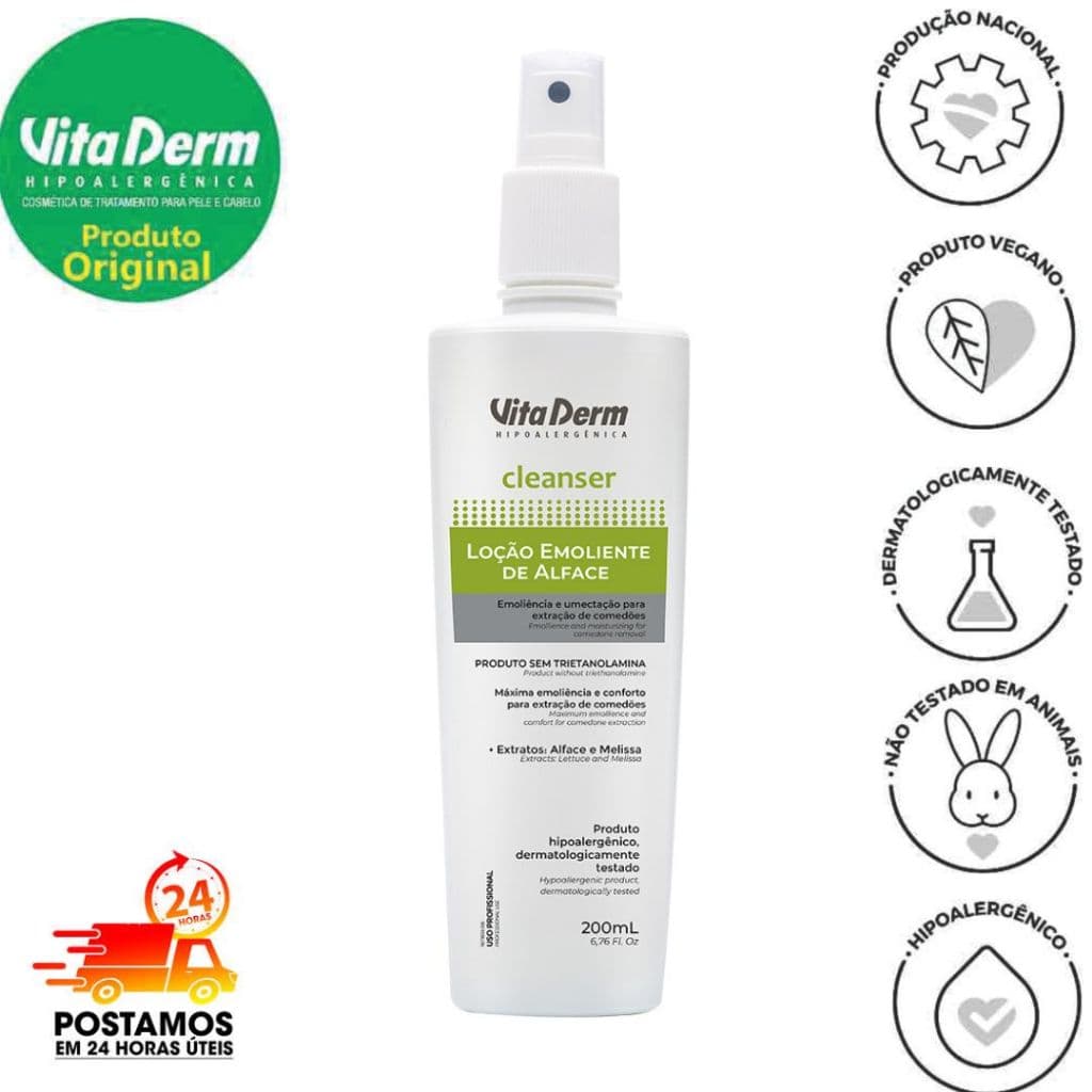 PRO CLEANSER LOÇÃO EMOLIENTE DE ALFACE SEM TRITANOPAMINA 200ML - VITA DERM