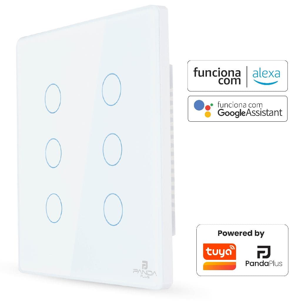 Interruptor Inteligente Wifi Touch 1, 2, 3, 4 e 6 Botões 4x2 / 4x4 Bivolt Alexa Google  Tuya App Panda Plus Controle Voz