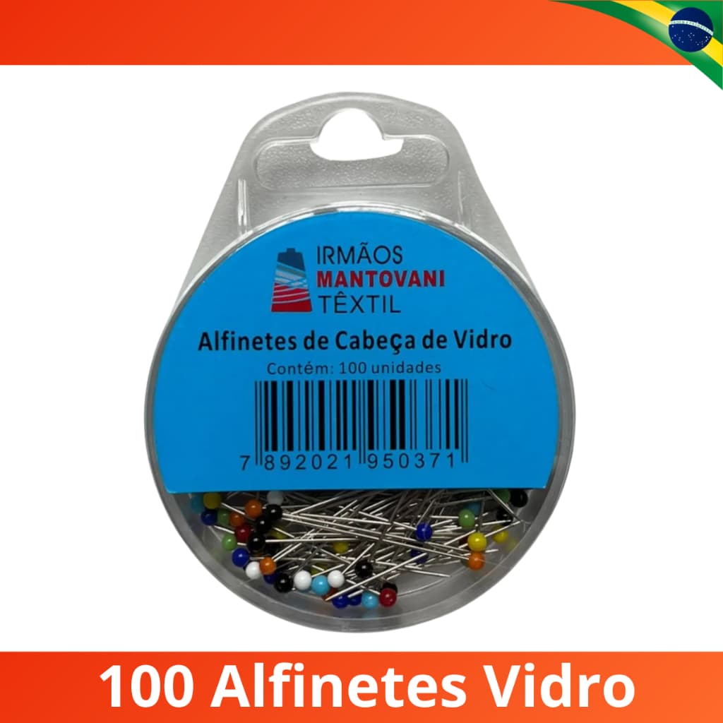 Alfinete Cabeça de Vidro Com 100 Unidades Fino Costura Patchwork 32mm