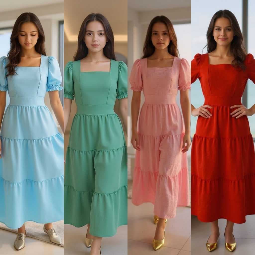 Vestido Longo Babado Juvenil Lizo Mininas Modernas 12,14,16 Cor,azul,preto,Bege,verde  Vermelho.rosa