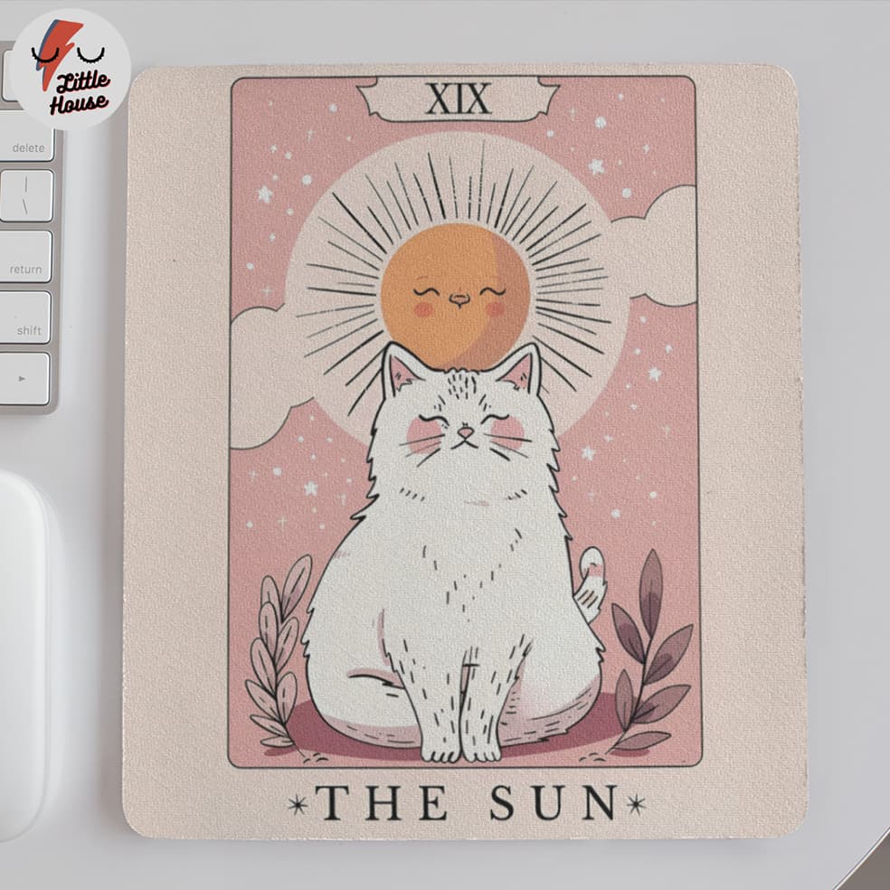 Mouse pad Tarot Gato Gatinho The Sun Mistico Rosa Tarô Esotérico Sol