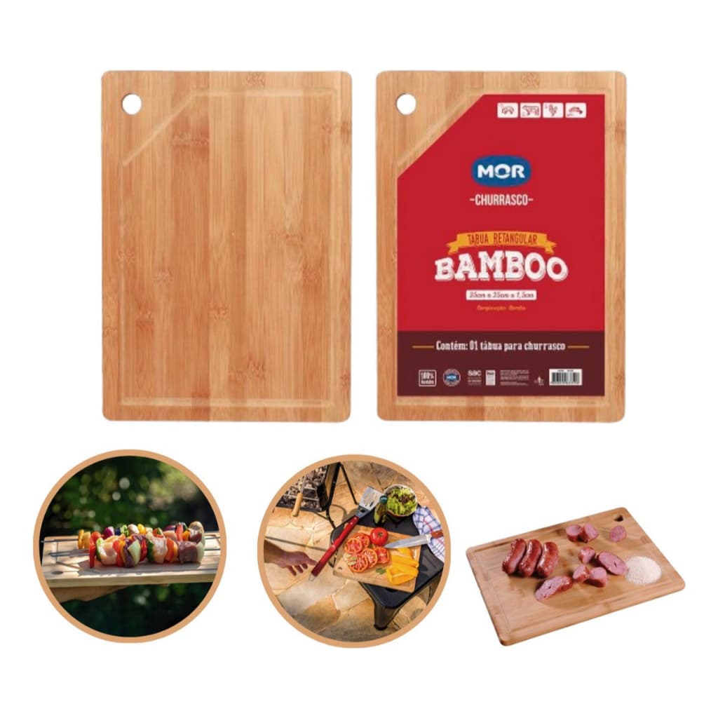 Tabua Corte Carne Madeira Bambu Churrasco Cozinha Mor 35x25 Cor Marrom