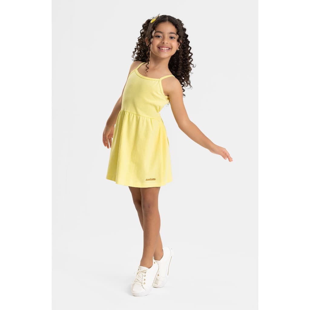 Vestido Infantil Menina Cotton Feminino Com Glitter E Amarração Franzido Malha Algodão L75