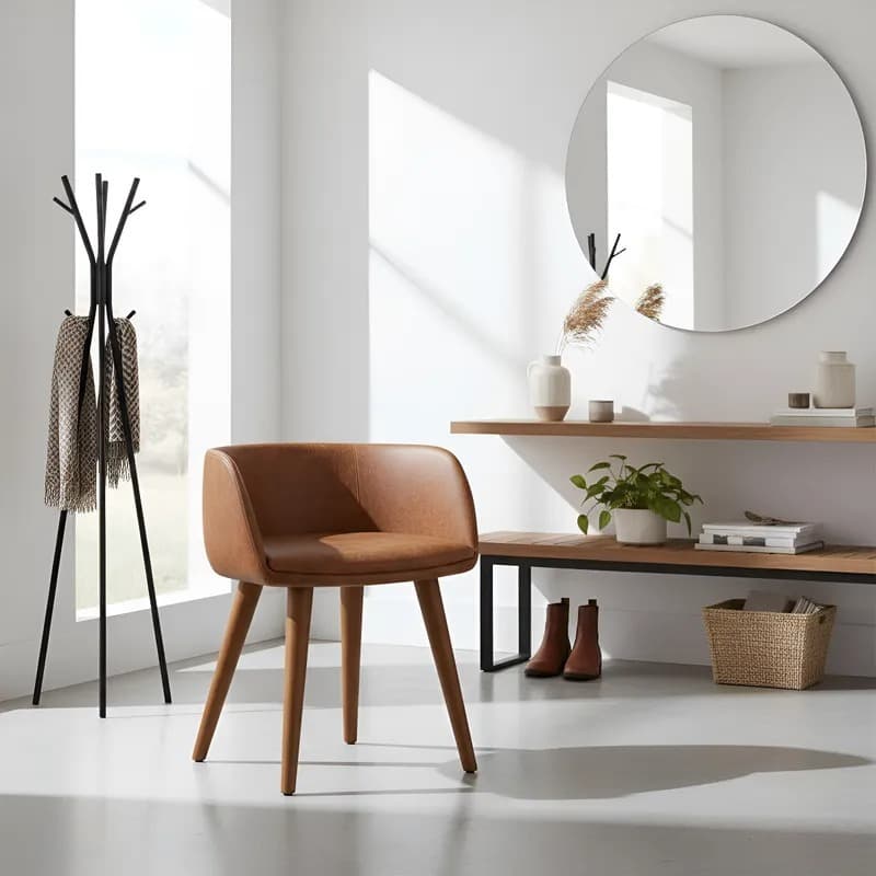 Mini Poltrona Banqueta  Amsterdã Pés Madeira Sala Estar Recepção Elegante Moderna