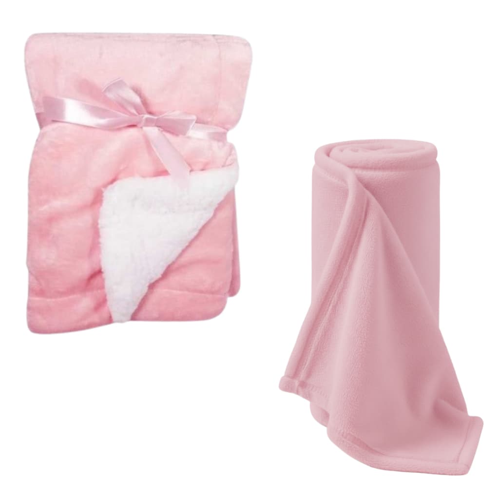 Kit 2 Cobertores Feminino - Cobertor Dupla Face c/ Sherpa + Cobertor Soft - kit para bebe cobertor