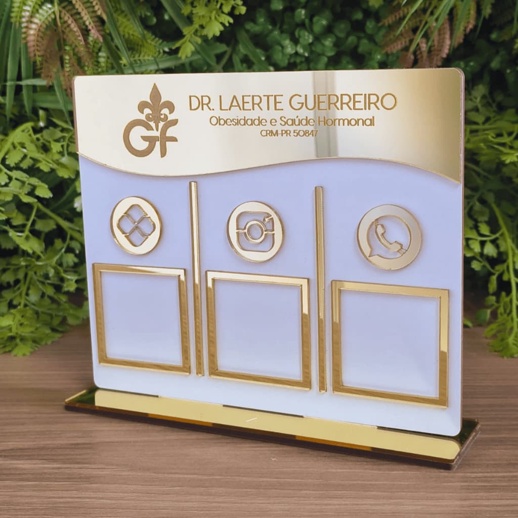 Placa Sinalização Display 03 QRCode Pix Rede Sociais Mdf Acrílico Espelhada Com Logo Personalizada