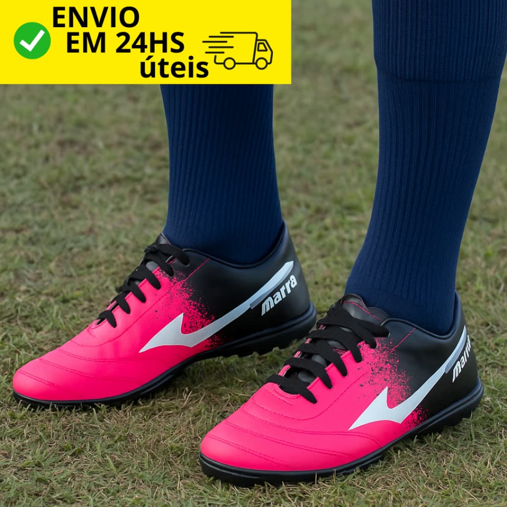 Chuteira Rosa Pink Society com Trava Futsal Salão Bico Reforçado Adulto Unissex PROMOÇÃO do 34 ao 45