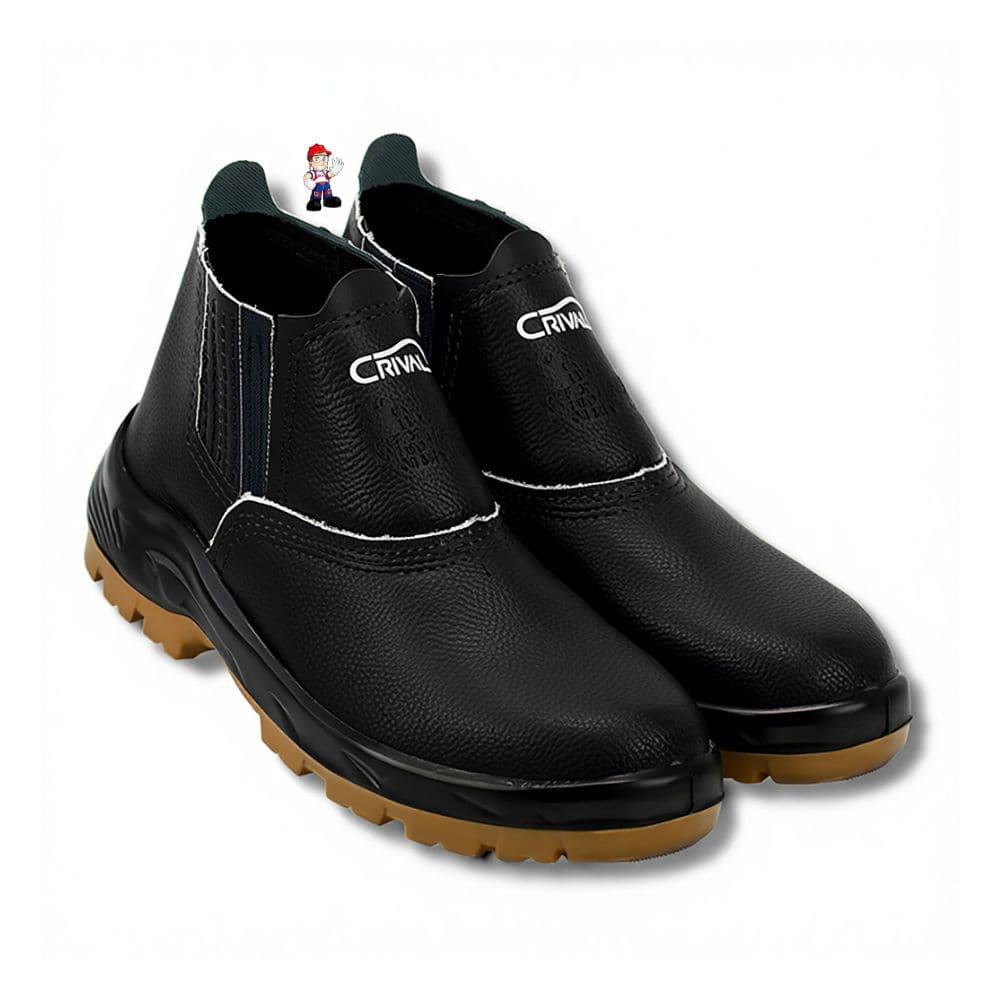 Botina Seguranca Crival CP080  com Bico PVC - Couro, Solado Bidensidade CA 40043 Conforto e Protecao